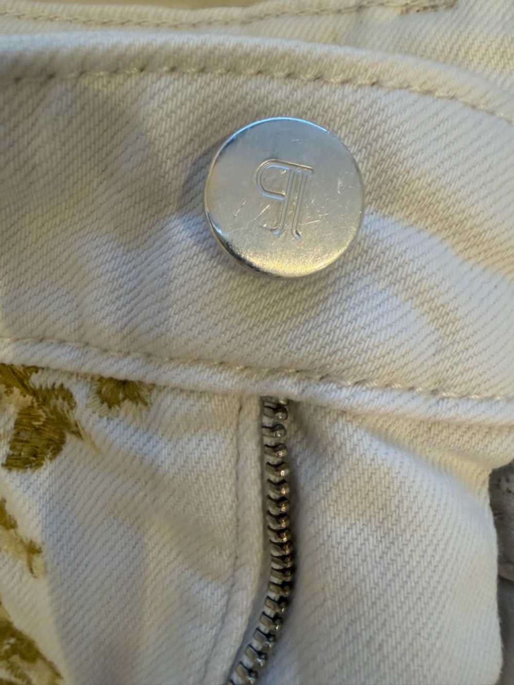 Anthropologie cream barrel Pants with Yellow/green Floral Embroidery - Picture 8 of 16